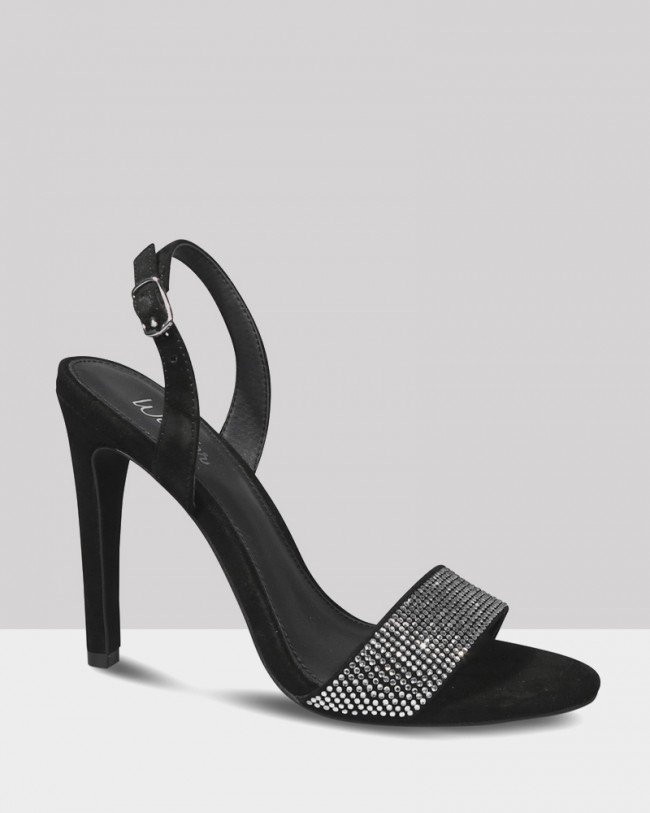 Wittner Ash Black Suede Diamonte Detail Strappy Stiletto Heel