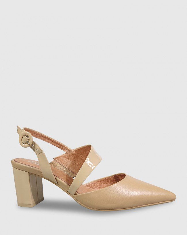 Wittner Devron Natural Leather Pointed Toe Block Heel