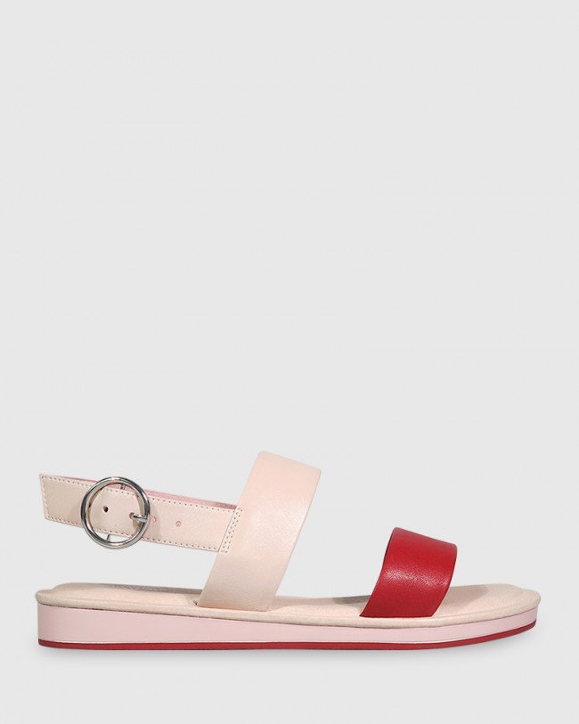 Wittner Elissa Red & Pink Leather Flat Sandal