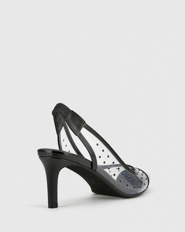 Wittner Diamante Black Patent & Clear Vinyl Slingback Heel