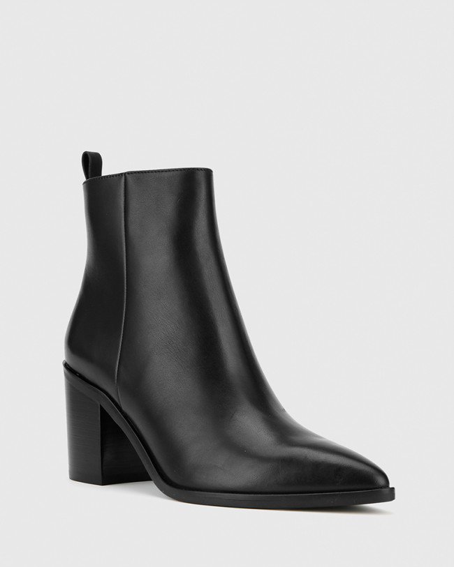 Wittner Pearce Black Leather Block Heel Ankle Boot