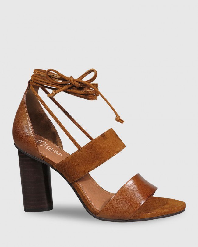 Wittner Rolland Cognac Leather & Suede Block Heel Sandal