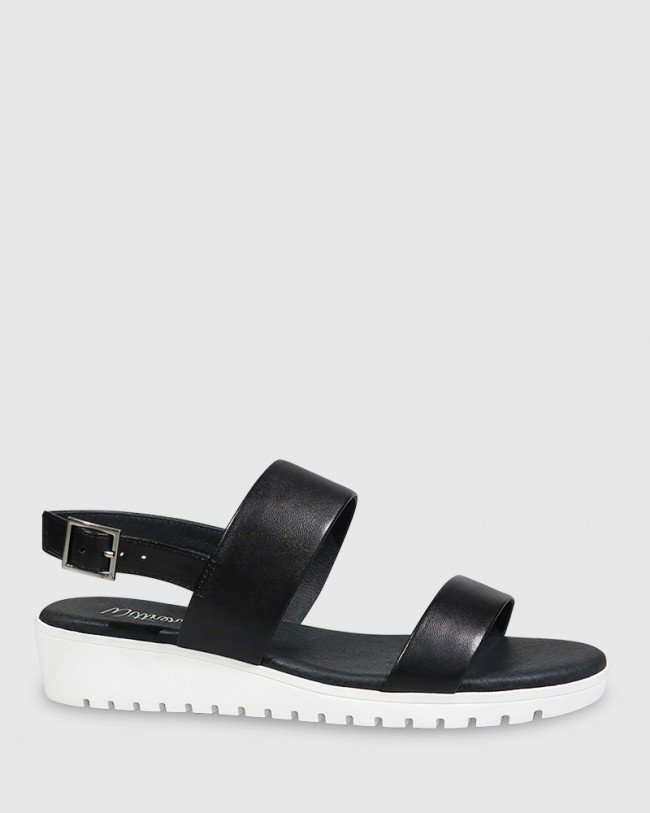 Wittner Jenkins Black Leather Wedge Sandal