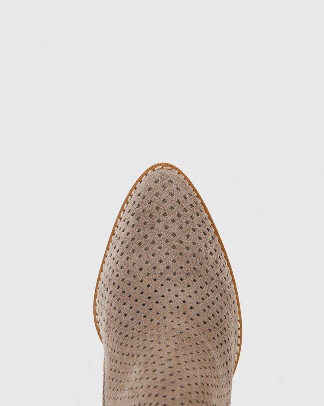 Wittner Haruko Stone Suede Perforated Block Heel Ankle Boot