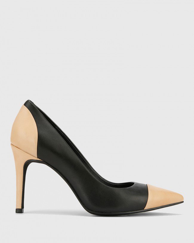 Wittner Haddow Black and Natural Leather Pointed Toe Stiletto Heel