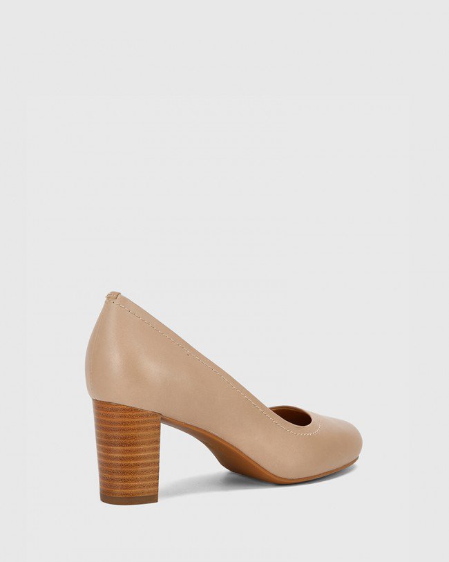 Wittner Keaton Cosmetic Nude Leather Block Heel Almond Toe Pump