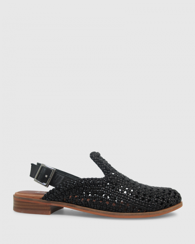 Wittner Habor Black PU Weave Slingback Flat