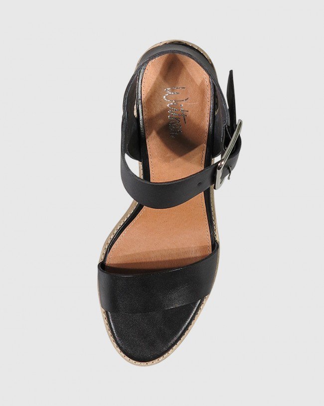 Wittner Fantine Black Leather Block Heel Sandal