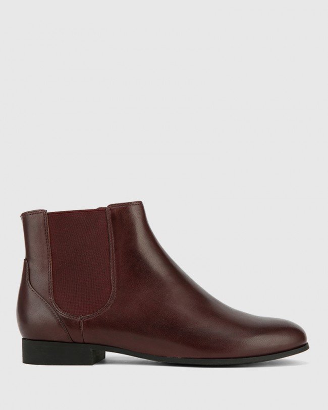 Wittner Daley Wine Leather Round Toe Double Gusset Ankle Boot