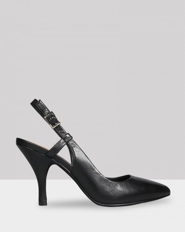 Wittner Jilly Black Leather Almond Toe Slingback Heel
