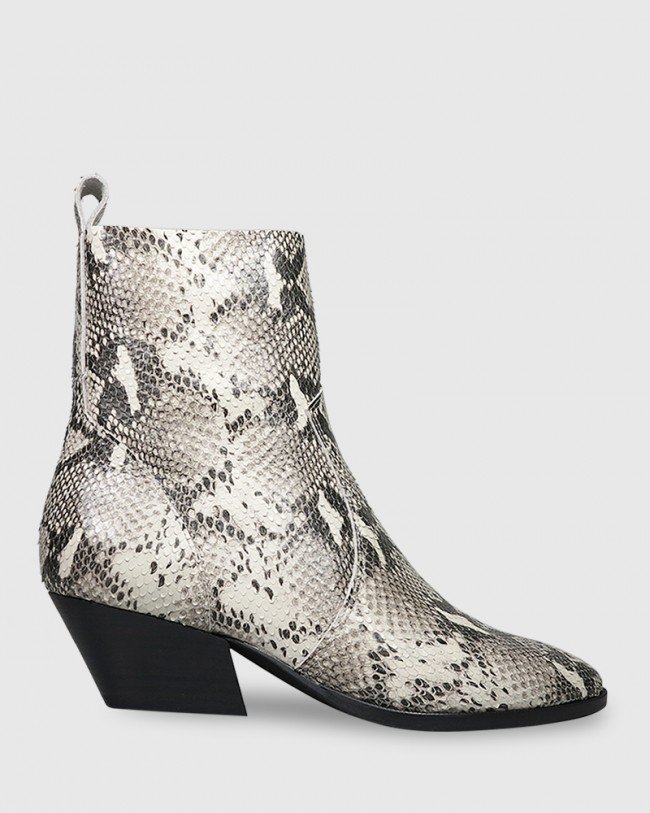 Wittner Kansas Snake Print Leather Western Style Ankle Boot