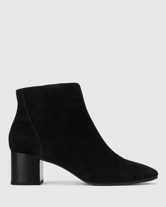 Wittner Alsen Black Suede Block Heel Almond Toe Ankle Boot