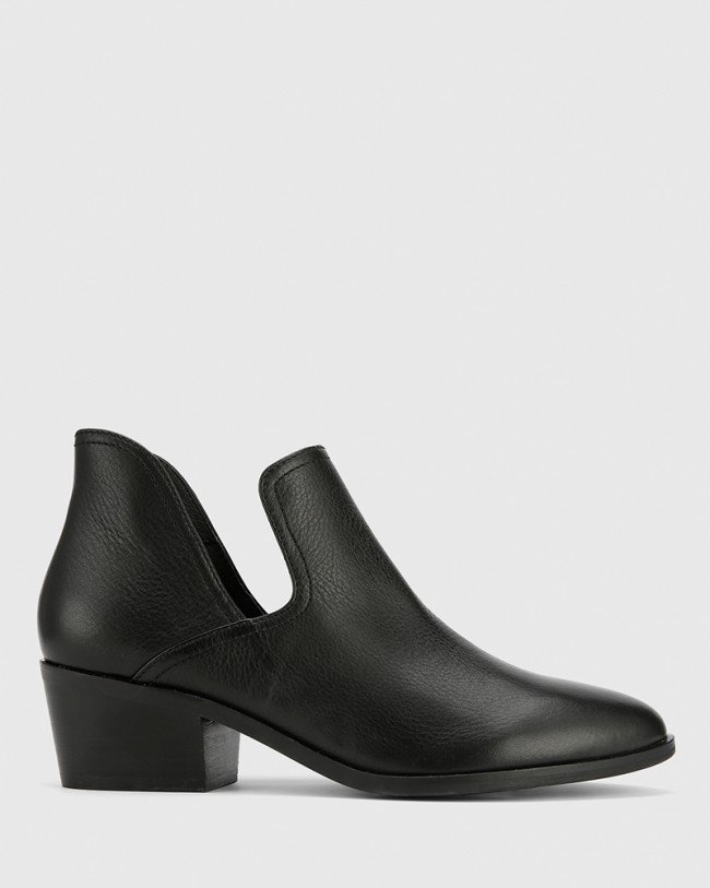 Wittner Irisa Black Leather Cut Out Flat Ankle Boot