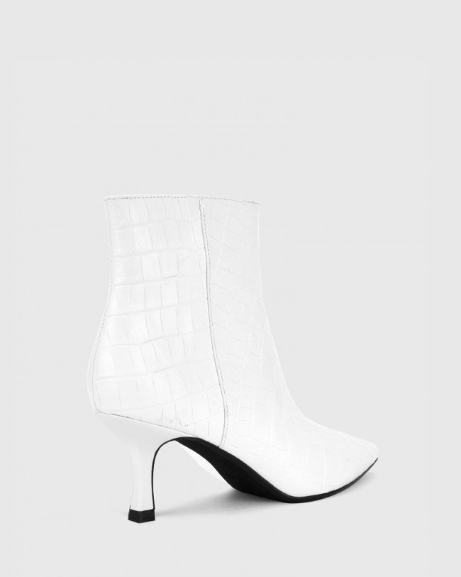 Wittner Derova White Croc Print Leather Stiletto Heel Ankle Boot