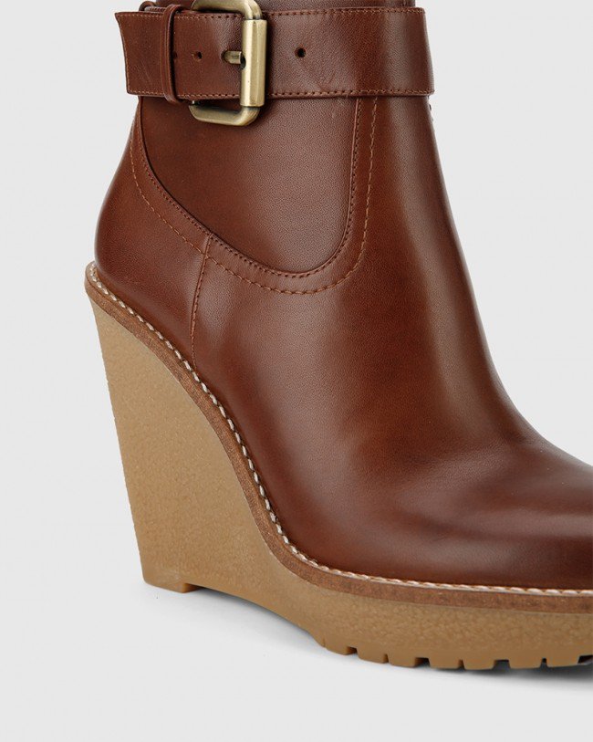 Wittner Theodore Brown Leather Wedge Ankle Boot