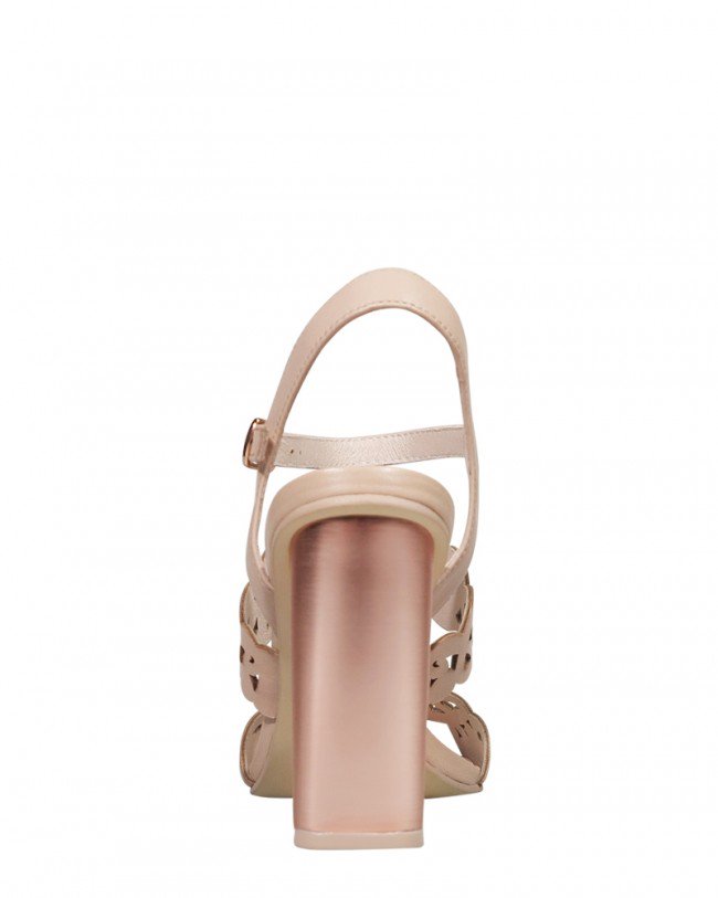 Wittner Reanna Nude Leather Perforated Block Heeled Sandal