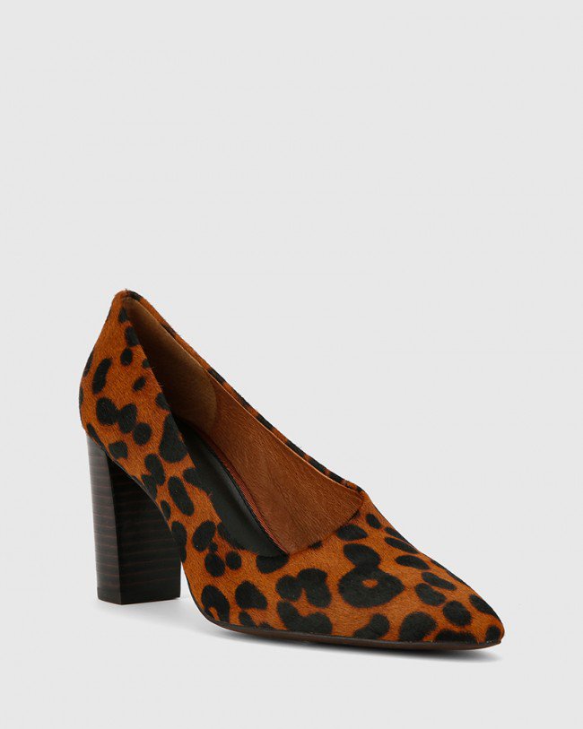 Wittner Patterson Leopard Printed Hair On Leather Almond Toe Block Heel