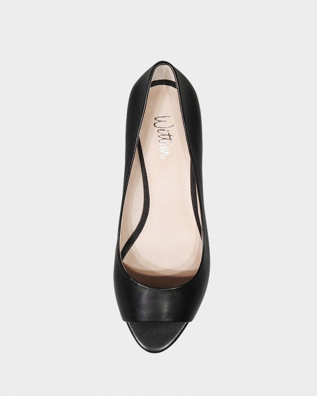 Wittner Mae Black Leather Peep Toe Wedge