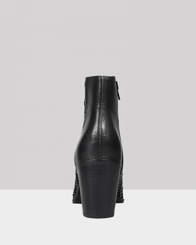 Wittner Watts Black Woven Leather Block Heel Ankle Boot