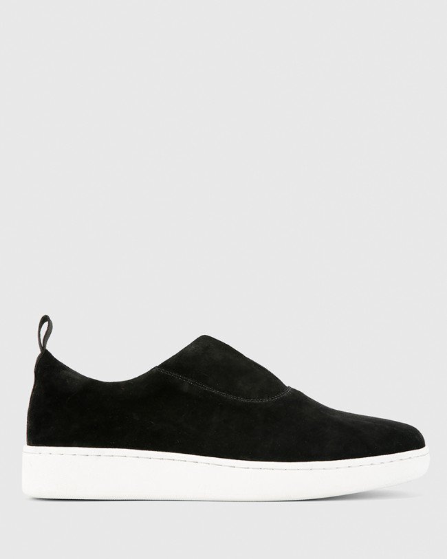 Wittner George Black Suede Leather Slip On Sneaker