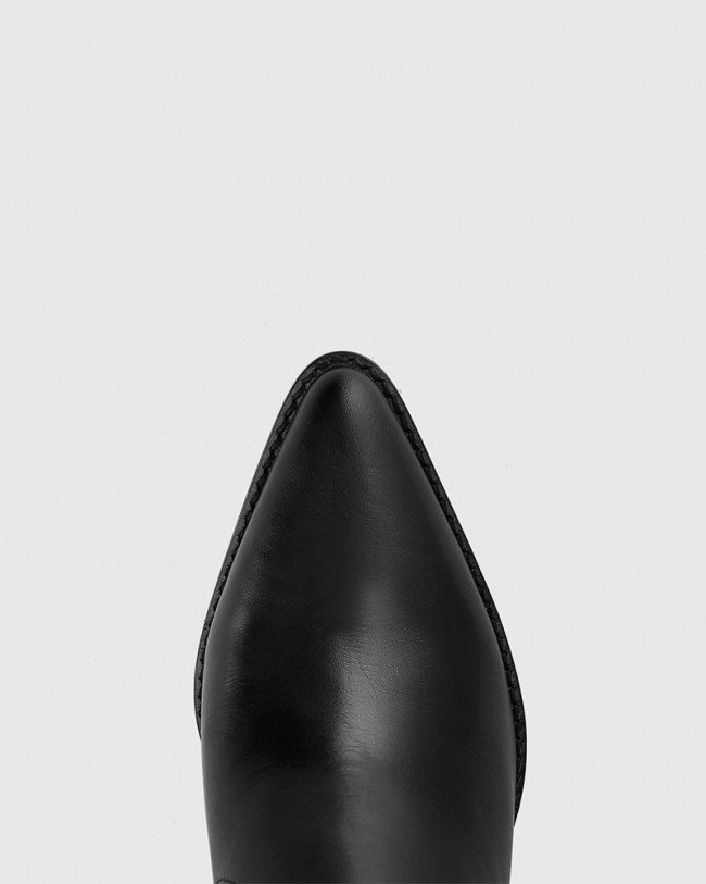 Wittner Kennith Black Leather Stretch Point Toe Block Heel Ankle Boot