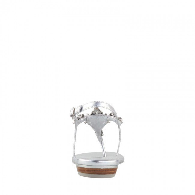 Wittner Sparkling Silver Leather Embellished Flat Sandal