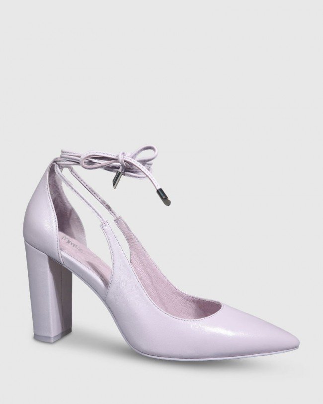 Wittner Hennessy Lilac Leather Ankle Wrap Block Heel