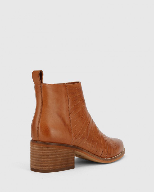 Wittner Jaylee Tan Leather Almond Toe Block Heel Ankle Boot