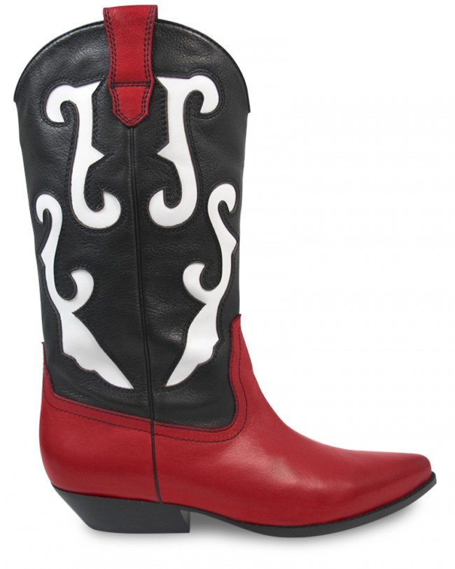 Wittner Gretchen Black, Red and White Leather Pointed Toe Western Boot