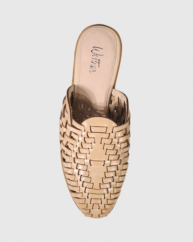Wittner Hatisha Natural Leather Woven Pointed Toe Flat Mule