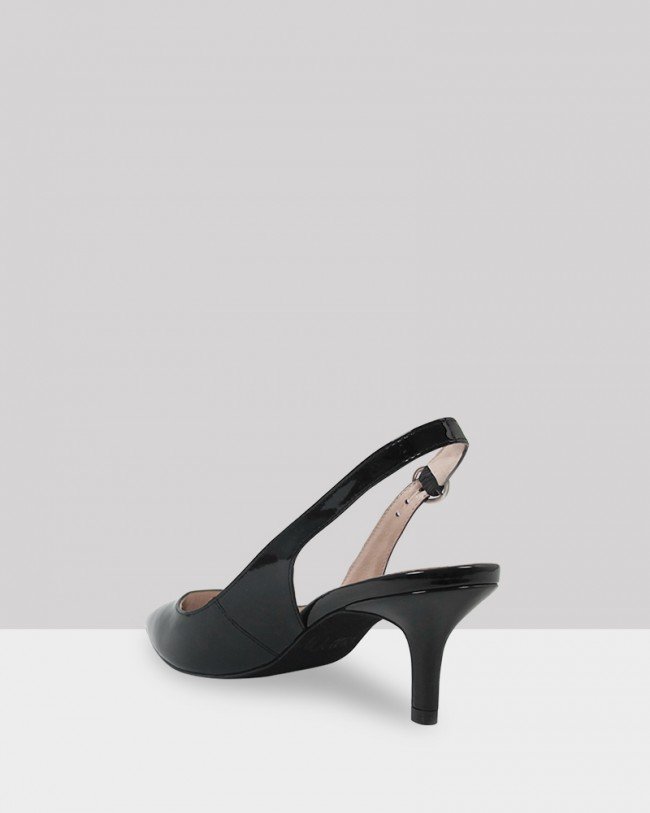 Wittner Nancie Black Patent Pointed Toe Slingback Mid Heel