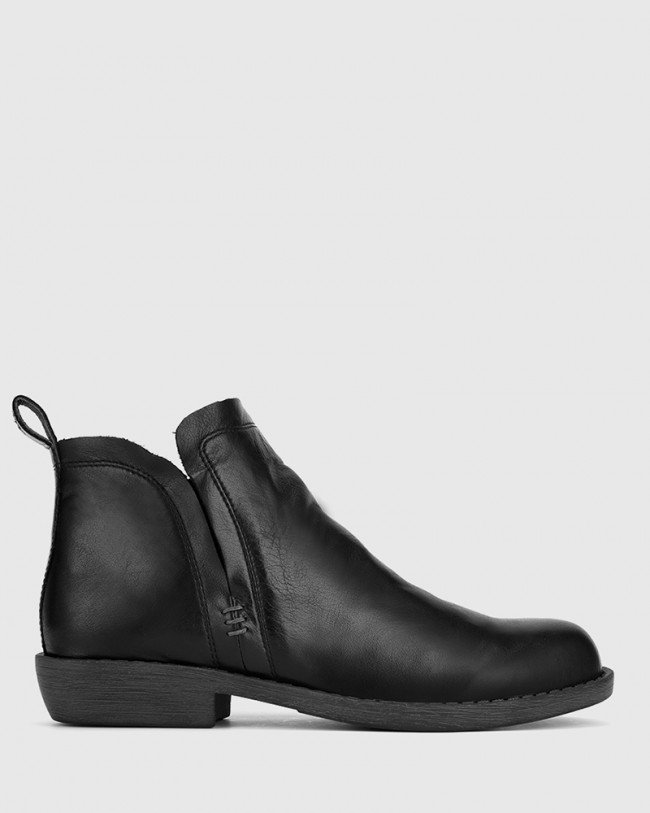 Wittner Dan Black Scotch Leather Round Toe Ankle Boot