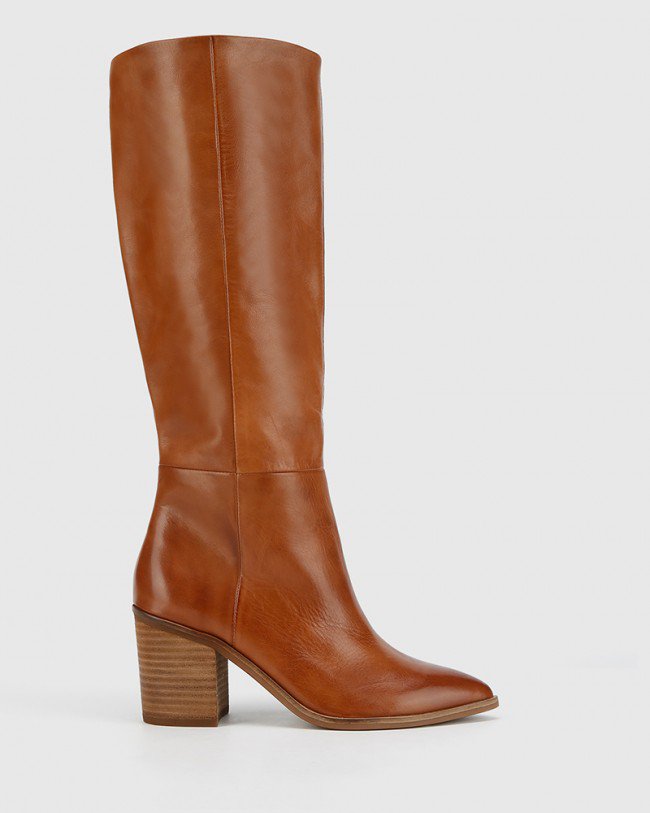 Wittner Preslee Cognac Leather Block Heel Long Boot