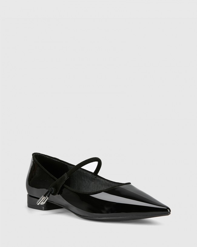 Wittner Meara Black Patent & Suede Leather Point Toe Flat