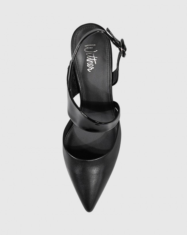 Wittner Devron Black Leather Pointed Toe Block Heel