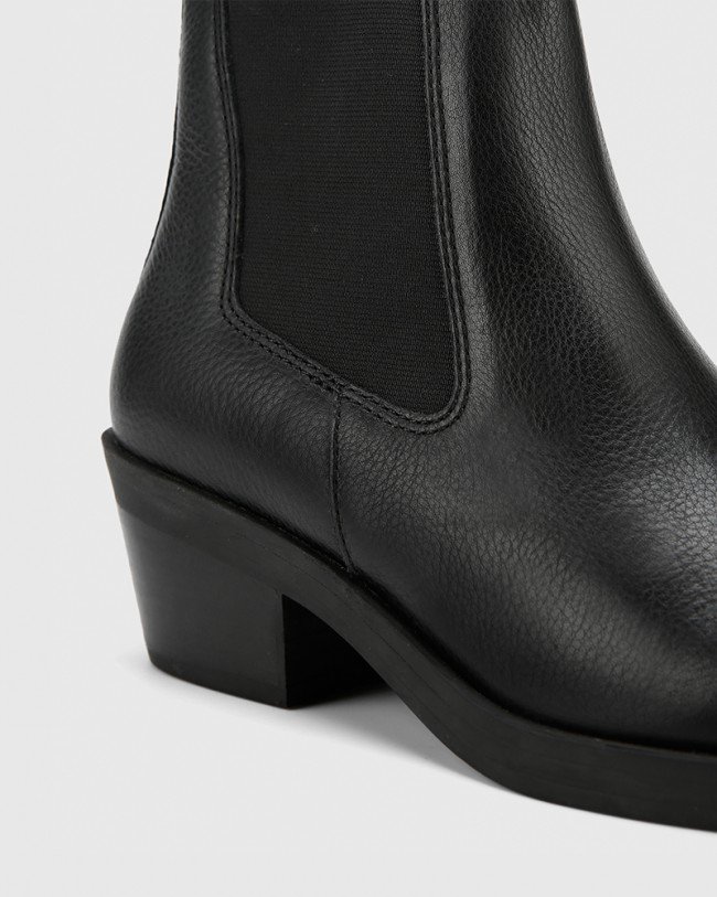 Wittner Isaac Black Natural Milled Leather Pull On Ankle Boot