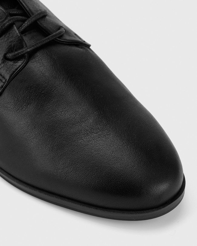 Wittner Cecelia Black Leather Low Wedge Lace Up Brogue