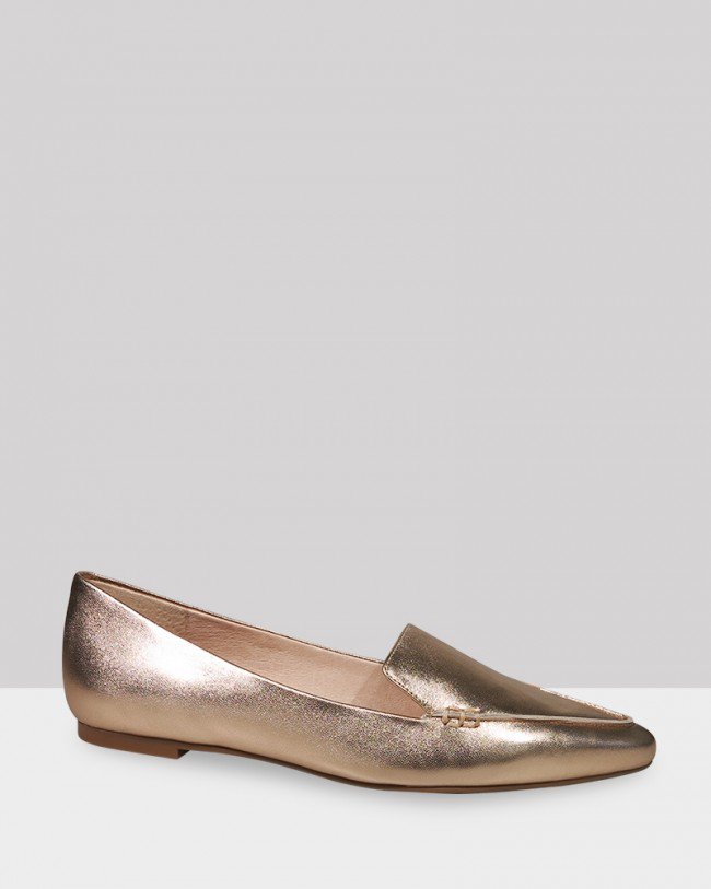 Wittner Packhamm Champagne Metallic Leather Pointed Toe Flat