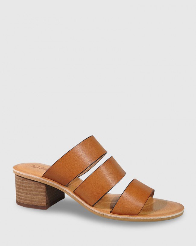 Wittner Ginnifer Tan Leather Block Heel Slide