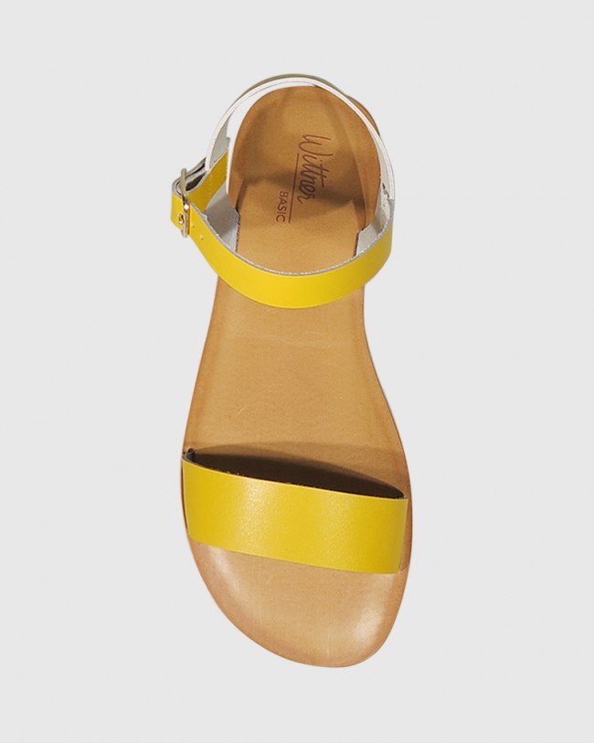 Wittner Frasier Canary Yellow Leather Open Toe Flat Sandal