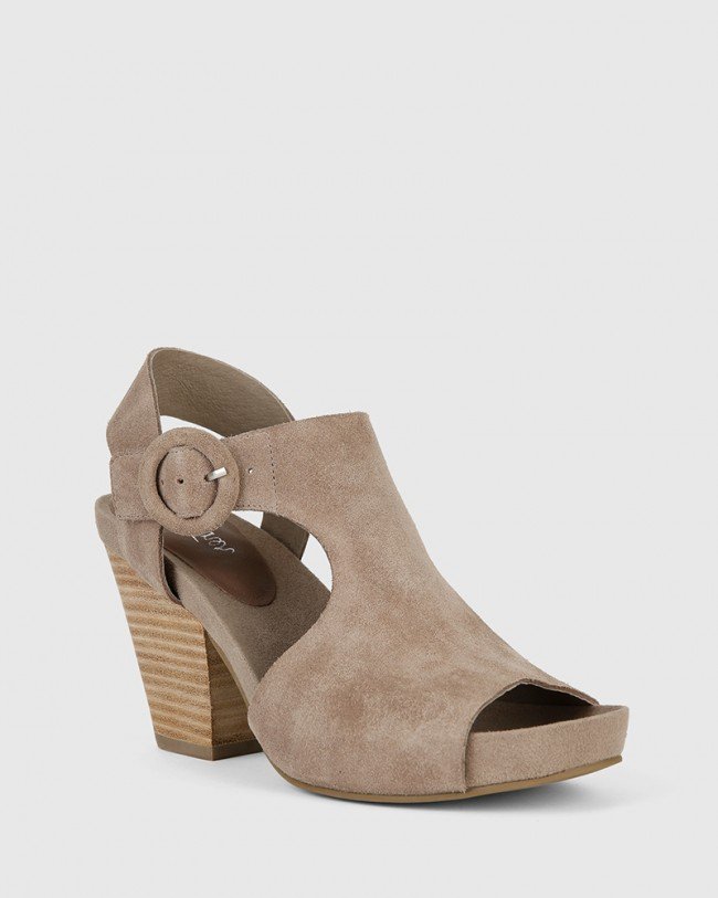Wittner Cleary Stone Suede Block Heel Buckle Open Toe Sandal