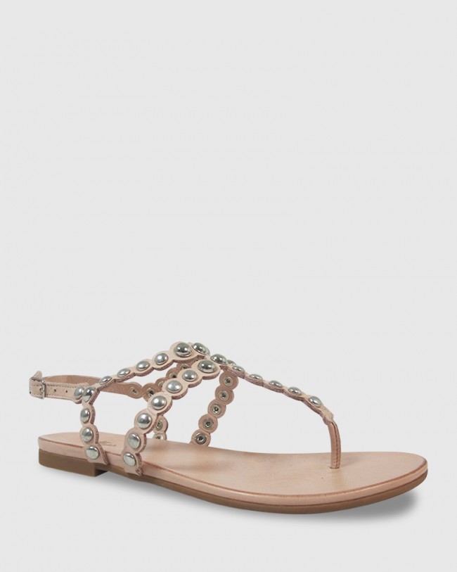Wittner Kezia Nude Leather Silver Stud Flat Sandal