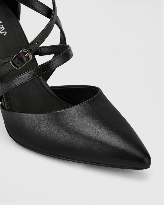 Wittner Hanisha Black Leather Pointed Toe Stiletto Heel