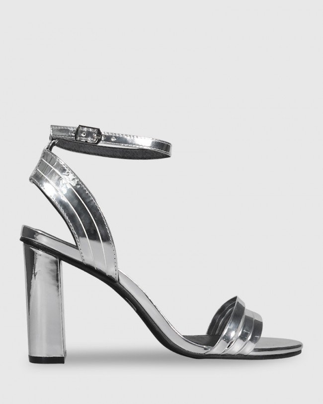 Wittner Roxanna Silver Mirror PU Block Heel Sandal