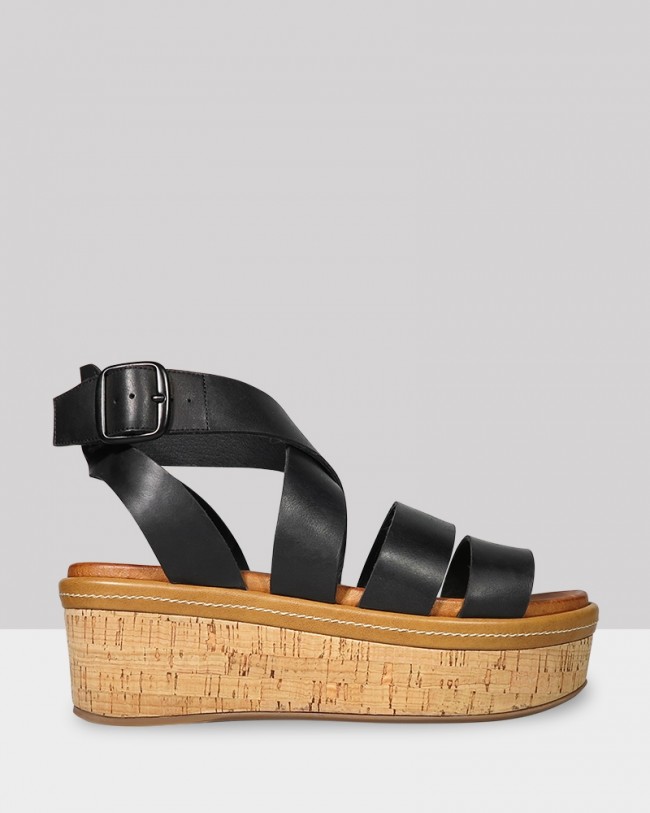 Wittner Rudd Black Leather Flatform Sandal