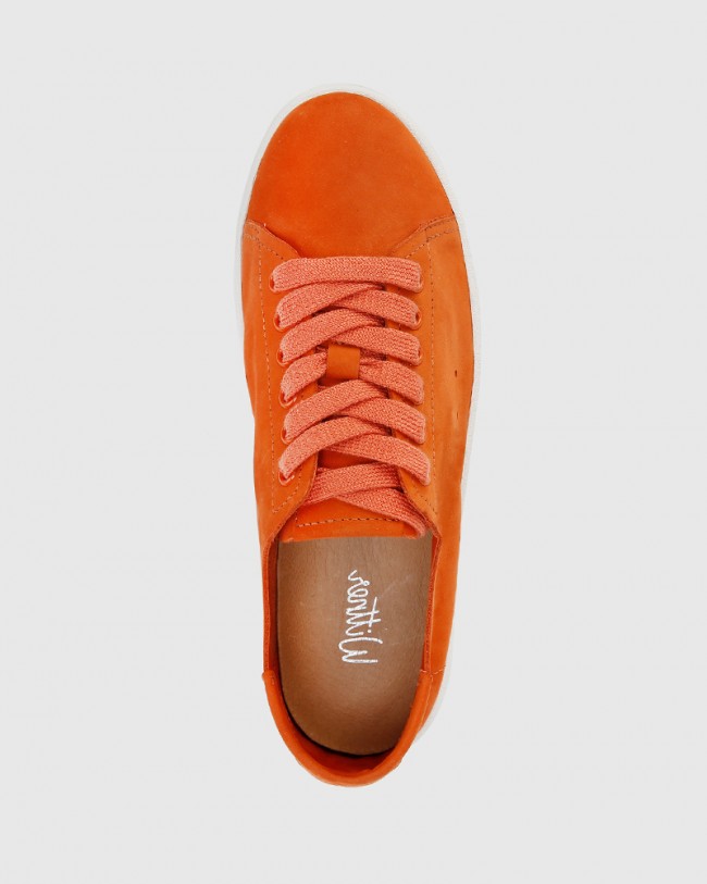 Wittner Graphite Burnt Orange Nubuck Leather Lace Up Sneaker