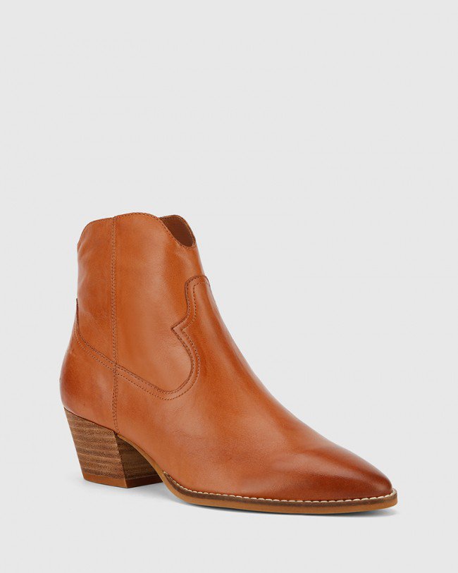 Wittner Kaelan Brandy Leather Block Heel Ankle Boot