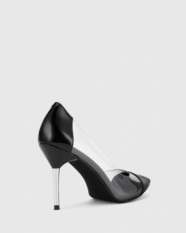 Wittner Harington Black Patent and Vinyl Pointed Toe Stiletto Heel