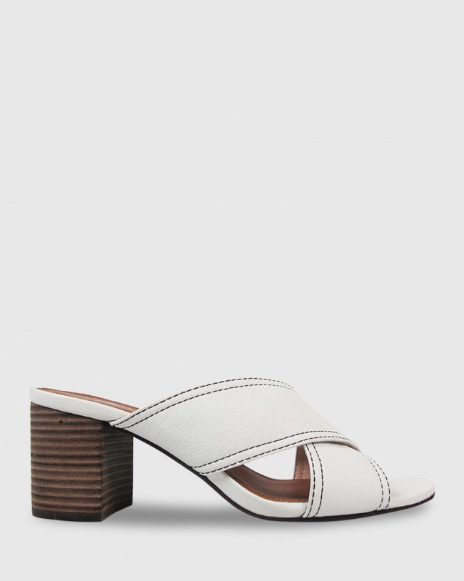 Wittner Nolan White Leather Block Heel Mule