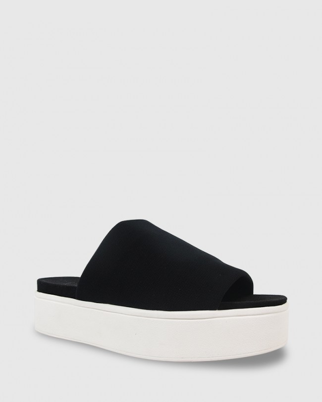 Wittner Jolie Black Stretch Knit Open Toe Flatform